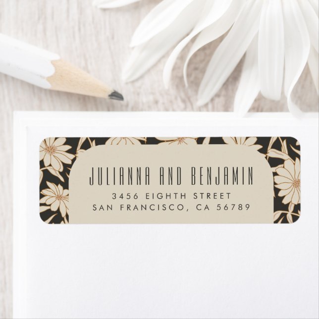 Boho Modern Botanical Black Ivory Return Address  Label (Insitu)