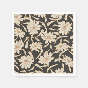 Boho Modern Botanical Black Ivory Wedding Napkins
