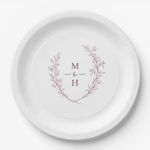 Boho Modern Botanical Monogram Wedding Party Paper Plates