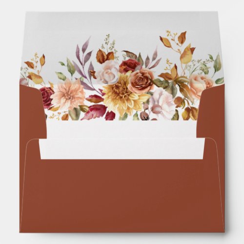 Boho Modern Burnt Orange Terracotta Floral Wedding Envelope