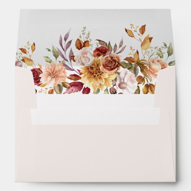 Boho Modern Burnt Orange Terracotta Floral Wedding Envelope (Back (Bottom))