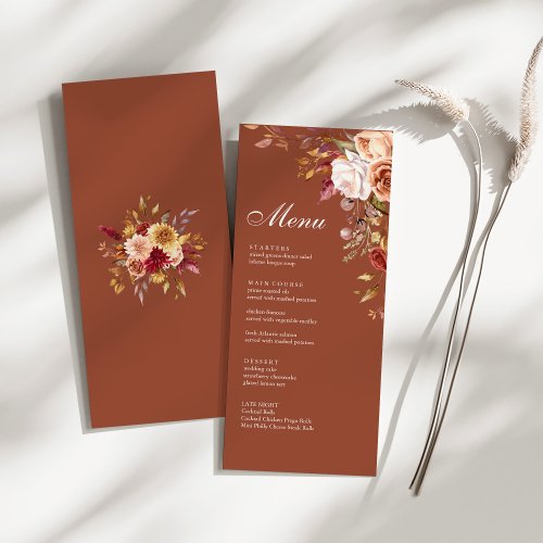 Boho Modern Burnt Orange Terracotta Floral Wedding Menu