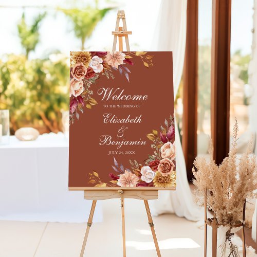 Boho Modern Burnt Orange Terracotta Floral Welcome Foam Board