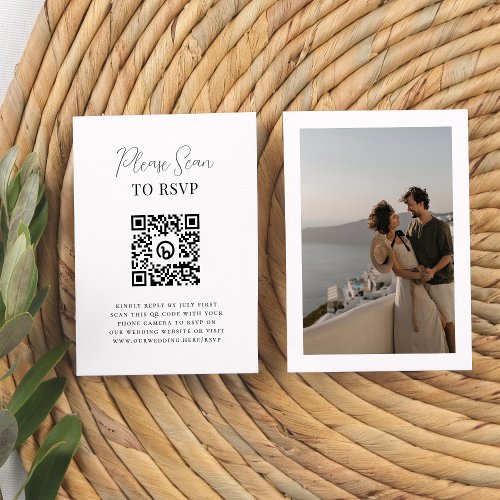 Boho Modern Calligraphy QR Code Photo Wedding RSVP Enclosure Card