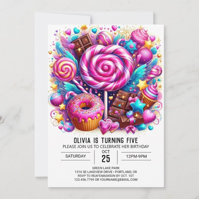 Boho Modern Candyland Digital Birthday Invitation (Front)