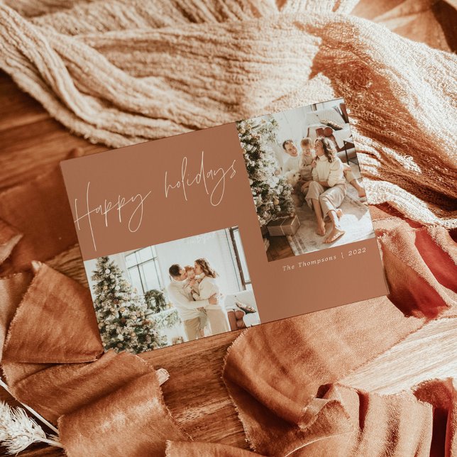 Boho Modern Christmas Card, Terracotta Holiday Invitation (Creator Uploaded)