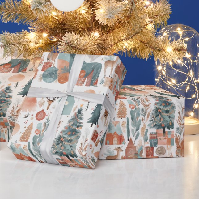 Boho Modern Christmas Holiday Collage Wrapping Paper (Holidays)