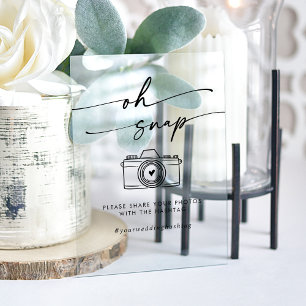 Boho Modern Clear Acrylic Oh Snap Wedding Hashtag Sign
