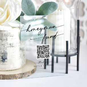 Boho Modern Clear Acrylic Wedding Honeymoon Fund Sign