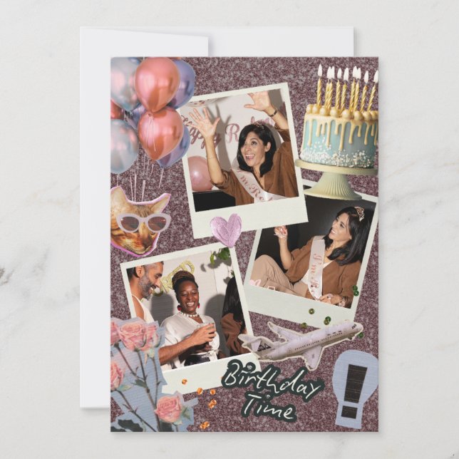Boho Modern Custom Photo Collage Birthday Invitation (Front)