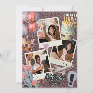 Boho Modern Custom Photo Collage Birthday Invitation