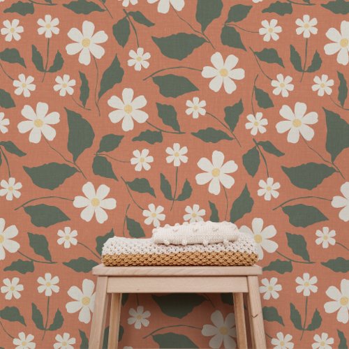 Boho Modern Daisy Pattern Terracotta Sage Wallpaper