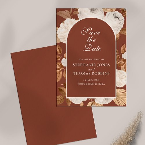 Boho Modern Dark Terracotta Save the Date Card