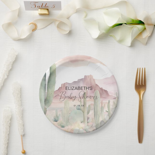 Boho Modern Desert Nature Cactus Baby Shower Paper Plates (Wedding)