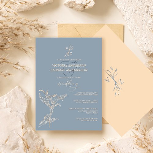 Boho Modern Dusty Blue Floral Wedding Invitation