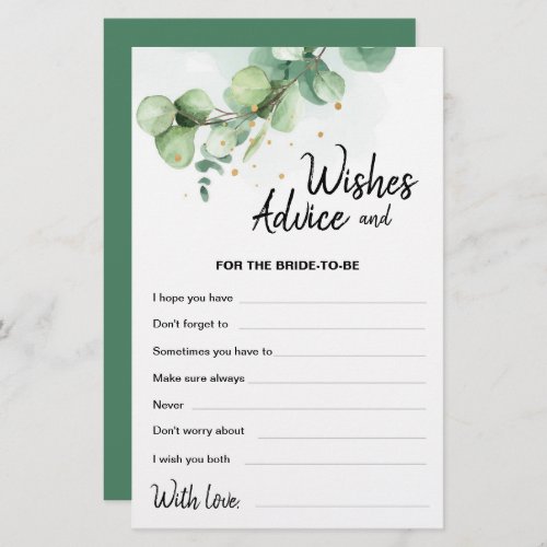 Boho Modern Eucalyptus Wedding Wishes Advice Card