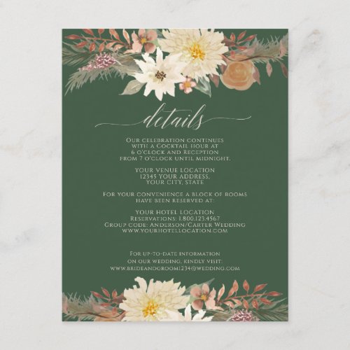 BOHO Modern Fall Floral Watercolor Forest Green Enclosure Card