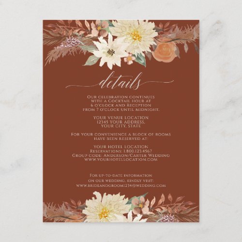 BOHO Modern Fall Floral Watercolor Organic Sienna Enclosure Card