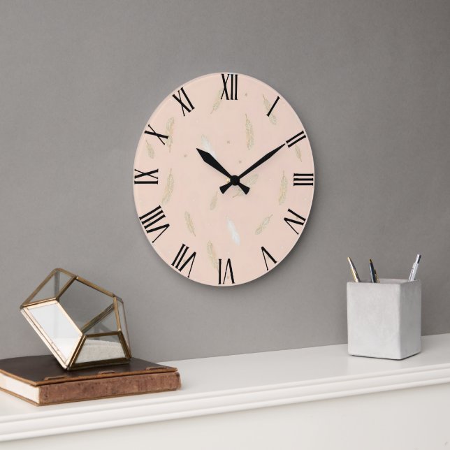 Boho Modern Feathers Luxury Collection Large Clock (Office)