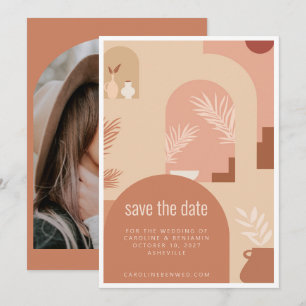 Boho Modern Floral Art Terracotta Arch Photo Save The Date