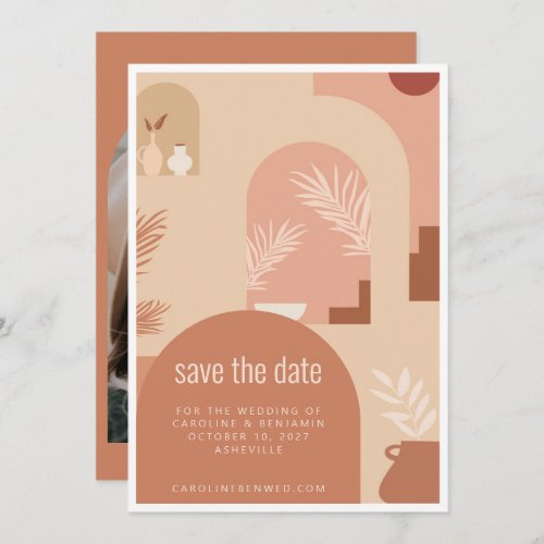 Boho Modern Floral Art Terracotta Arch Photo Save The Date