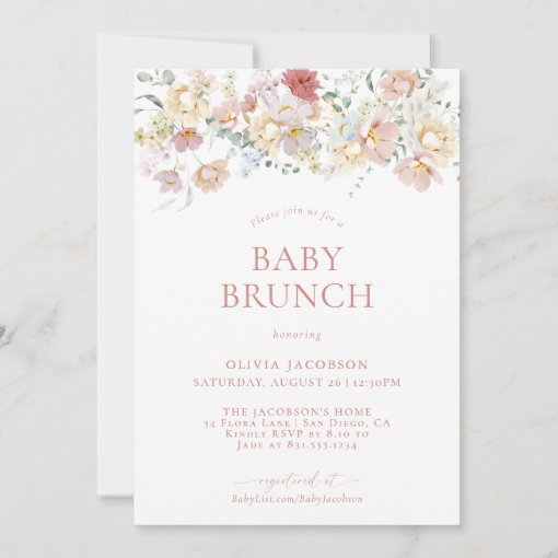 Boho Modern Floral Baby Shower Girl Baby Brunch Invitation Zazzle