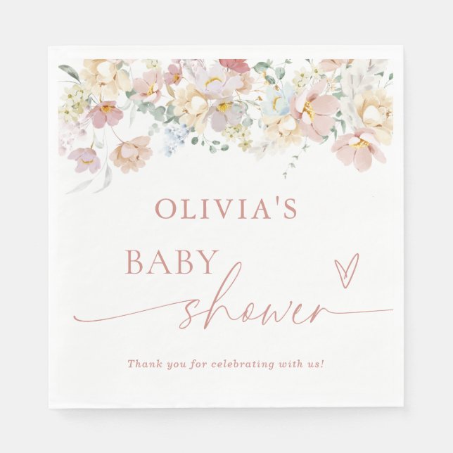 Boho Modern Floral Baby Shower Paper Napkins  (Front)
