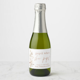 Boho Modern Floral Baby Shower Sparkling Wine Labe Label