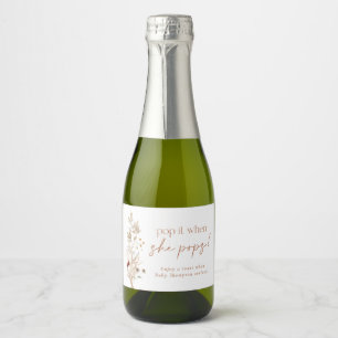 Boho Modern Floral Baby Shower Sparkling Wine Labe Label