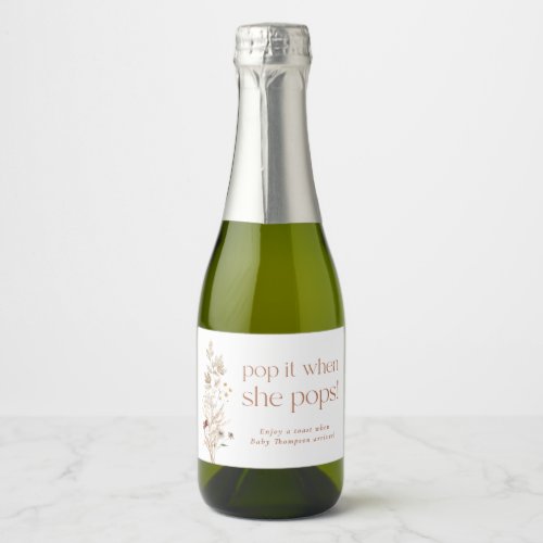 Boho Modern Floral Baby Shower Sparkling Wine Labe Sparkling Wine Label