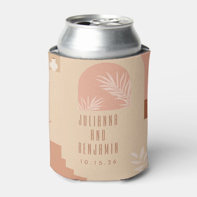 Boho Modern Floral Blush Terracotta Wedding Custom Can Cooler (Can Front)