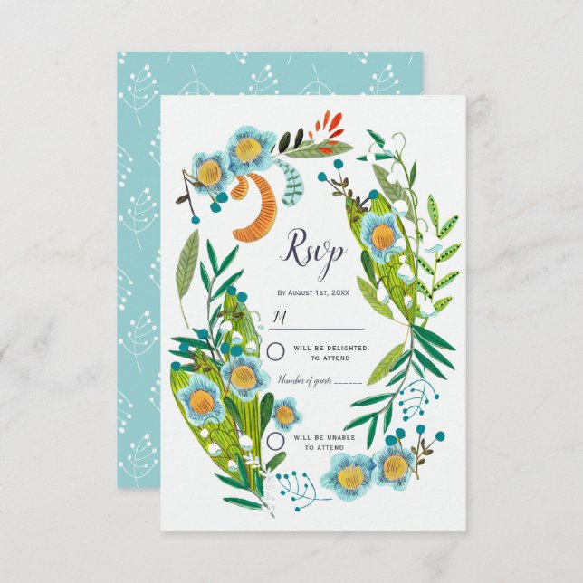 Boho Modern Floral Lily of Valley Wedding  Invitation (Front/Back)
