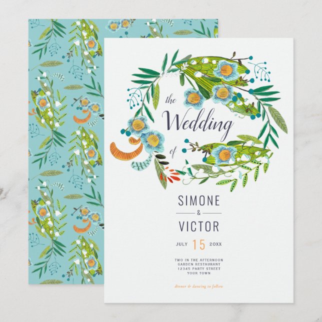 Boho Modern Floral Lily of Valley Wedding  Invitation (Front/Back)