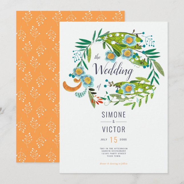 Boho Modern Floral Lily of Valley Wedding  Invitation (Front/Back)