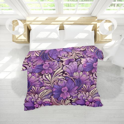 Boho Modern Floral Purple Pink Pattern Girly Duvet Cover