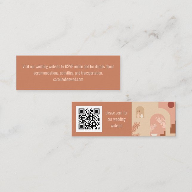 Boho Modern Floral Terracotta Wedding RSVP QR Card (Front/Back)