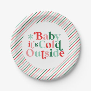 Boho Modern Font Baby It's Cold Outside Christmas Paper Plates
