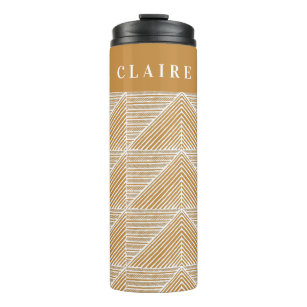 Boho Modern Geometric Lines in Tan Personalized  Thermal Tumbler