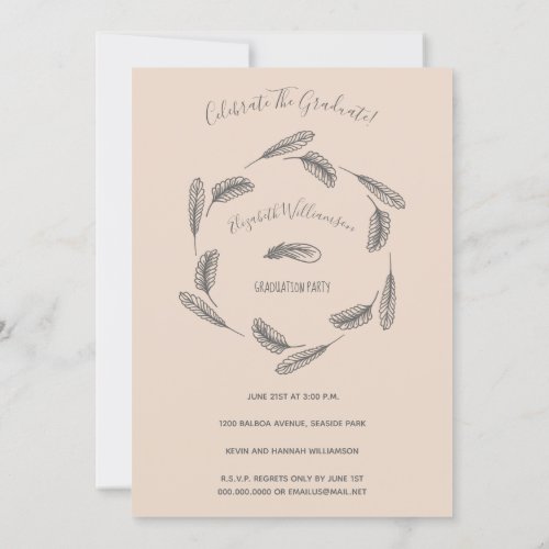 Boho Modern Graduation Photo Party Pale Orange Invitation