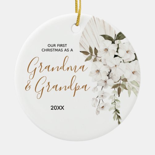 Boho Modern Grandma  Grandpa First Christmas Ceramic Ornament