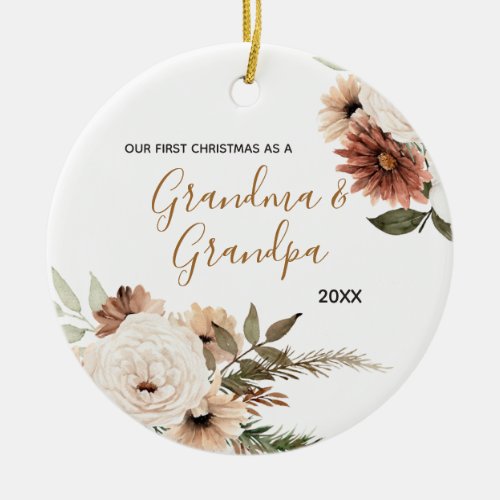 Boho Modern Grandma  Grandpa First Christmas Ceramic Ornament