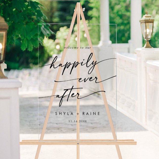 Boho Modern Happily Clear Acrylic Wedding Welcome Acrylic Sign (Boho Modern Happily Clear Acrylic Wedding Welcome Acrylic Sign)