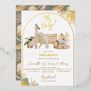 Boho Modern Heart Gender Neutral Baby Shower Foil Invitation