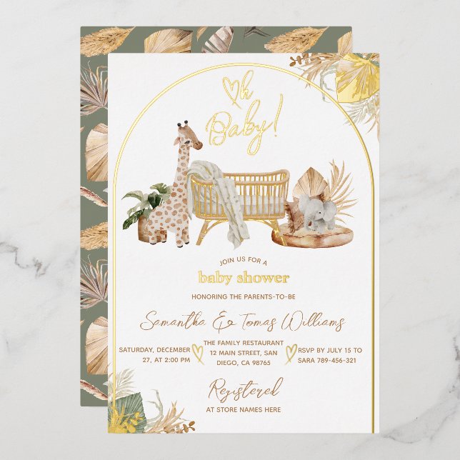 Boho Modern Heart Gender Neutral Baby Shower Foil Invitation (Front/Back)