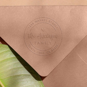 Boho Modern Heart Round Family Return Address Embosser