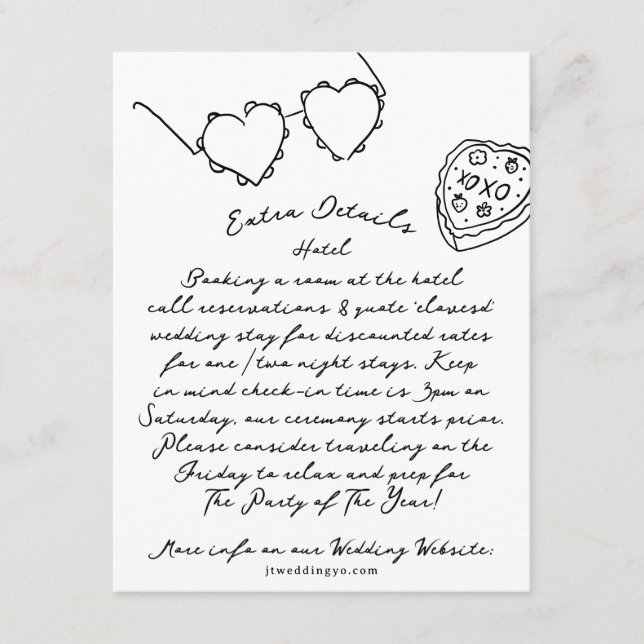 Boho Modern Hearts Doodle Hand Drawn Black & White Enclosure Card (Front)