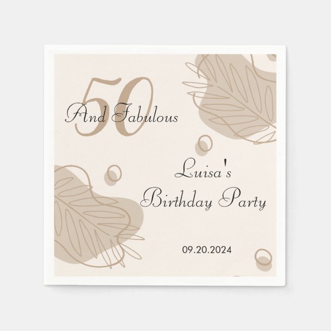 Boho Modern Leaf All Ages Birthday Napkins (Front)
