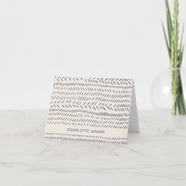 Boho Modern Line Pattern Navy Blue Personalized Note Card (Front)