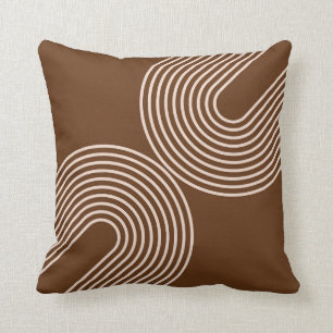 Boho Modern Mid Century Arch Brown Throw Pillow