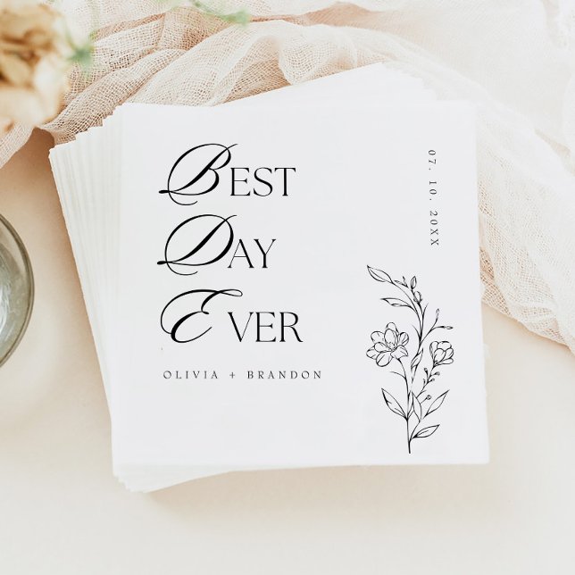 Boho Modern Minimalist Best Day Ever Wedding Napkins (Creator Uploaded)